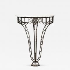 Art Deco Wrought Iron Console Table w Stylized Geometric Details Grey Marble - 3409773