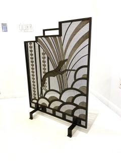 Art Deco Wrought Iron Fire Screen Decorated with a Greyhound - 3812350