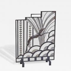 Art Deco Wrought Iron Fire Screen Decorated with a Greyhound - 3817593