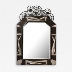 Art Deco Wrought Iron Mirror w Stylized Cubist Geometric Detailing - 3202485
