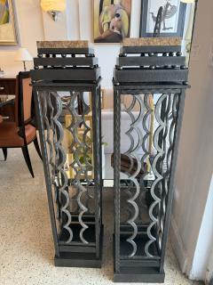 Art Deco Wrought Iron Pedestals with Marble Top France 1940 - 4751880