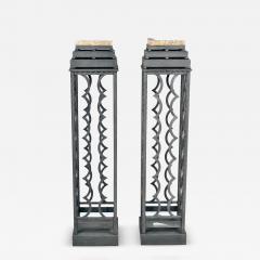 Art Deco Wrought Iron Pedestals with Marble Top France 1940 - 4753096