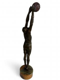 Art Deco bronze goalie soccer player standing on a round green onyx base - 4669606