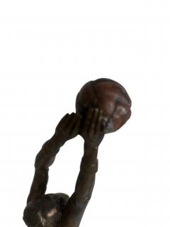 Art Deco bronze goalie soccer player standing on a round green onyx base - 4669609