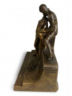 Art Deco bronze group of standing semi nude lady and seated man embracing - 4668090