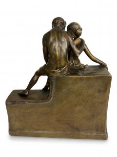 Art Deco bronze group of standing semi nude lady and seated man embracing - 4668091