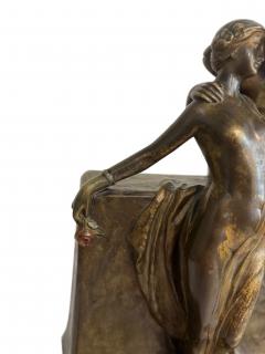 Art Deco bronze group of standing semi nude lady and seated man embracing - 4668095