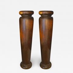 Art Deco exceptional brutalist pair of solid wood pedestals - 1238491