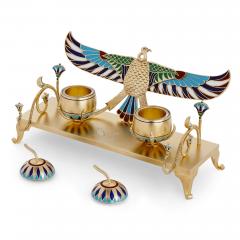 Art Deco period Egyptian revival style enamel and silver gilt desk set - 2965600