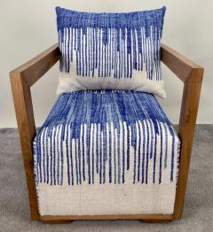 Art Deco style Walnut Lounge Chair with Blue White Boucle Fabric - 3678623