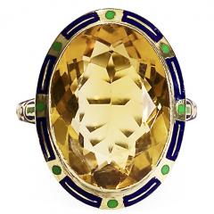 Art Deco14K Citrine and Glass Enamel Ring - 3477723