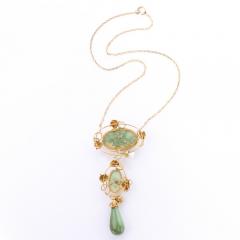 Art Nouveau 14k Gold Turquoise and Pearl Lavalier Style Necklace - 2551228