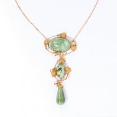 Art Nouveau 14k Gold Turquoise and Pearl Lavalier Style Necklace - 2551230