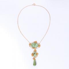 Art Nouveau 14k Gold Turquoise and Pearl Lavalier Style Necklace - 2551244