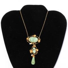 Art Nouveau 14k Gold Turquoise and Pearl Lavalier Style Necklace - 2551247