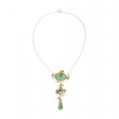 Art Nouveau 14k Gold Turquoise and Pearl Lavalier Style Necklace - 2552562
