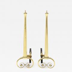 Art Nouveau Aged Brass Andirons - 1864333