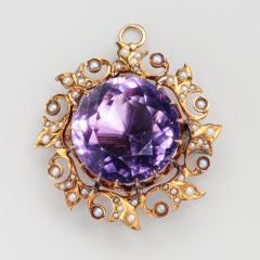 Art Nouveau Amethyst Seed Pearl 14kt Watch Pin - 4364037