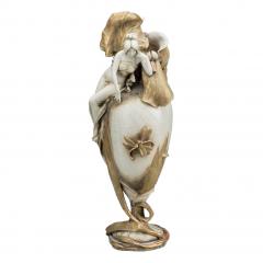 Art Nouveau Amphora Vase Bohemian Style Gold Gilt Painted Figural Flowers Lady - 4310737