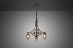 Art Nouveau Brass Ceiling Lamp with Glass Shades Europe 1900s - 3385880