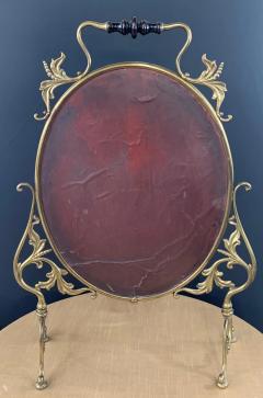 Art Nouveau Brass Oval Table or Floor Mirror with Floral Etching - 3602308