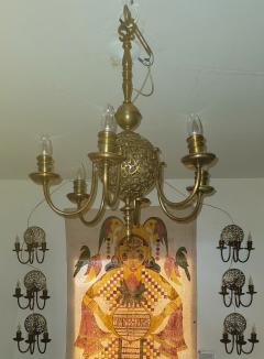 Art Nouveau Bronze Chandelier Wall Light Set - 3266312