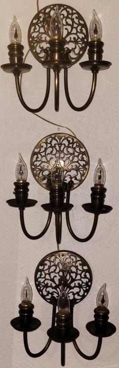 Art Nouveau Bronze Chandelier Wall Light Set - 3266319