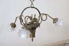 Art Nouveau Chandelier in Brass and Glass with 4 Bulbs - 3585207