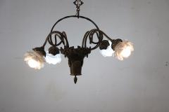 Art Nouveau Chandelier in Brass and Glass with 4 Bulbs - 3585208