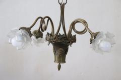 Art Nouveau Chandelier in Brass and Glass with 4 Bulbs - 3585214