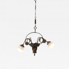 Art Nouveau Chandelier in Brass and Glass with 4 Bulbs - 3590742