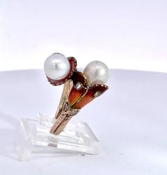 Art Nouveau Double Pearl Diamond and Enamel ring - 3910668