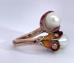 Art Nouveau Double Pearl Diamond and Enamel ring - 3910671