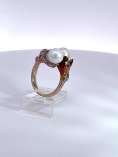 Art Nouveau Double Pearl Diamond and Enamel ring - 3910672