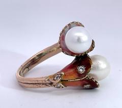 Art Nouveau Double Pearl Diamond and Enamel ring - 3910679