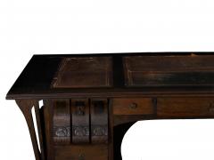 Art Nouveau Ebonized Oak Worn Leather Antique Pedestal Desk - 1175111