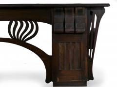 Art Nouveau Ebonized Oak Worn Leather Antique Pedestal Desk - 1175119