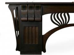 Art Nouveau Ebonized Oak Worn Leather Antique Pedestal Desk - 1175121