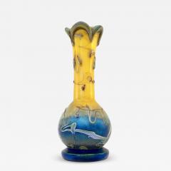 Art Nouveau French Antique Iridescent Yellow Azure Blue and Gray Art Glass Vase - 653739