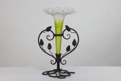 Art Nouveau French hand made iron epergne with a green Vaseline glass flower  - 4186904