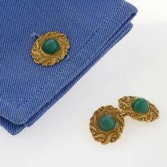 Art Nouveau Green Chrysophrase and Gold Cuff Links - 124058