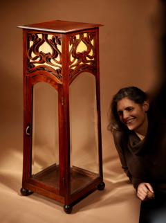 Art Nouveau Jugendstil Very Rare And Beautiful Mahogany Display Pedestal Cabinet - 3264737