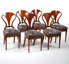Art Nouveau Mahogany Wood Frame Shield Back Dining Chairs Set Six - 3050807
