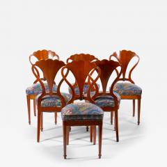 Art Nouveau Mahogany Wood Frame Shield Back Dining Chairs Set Six - 3053177