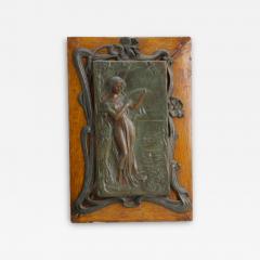Art Nouveau Metal and Oak Figural Wall Plaque - 4211753