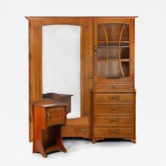Art Nouveau Oak Armoire Wardrobe and Nightstand by Gustave Serrurier Bovy - 4504279