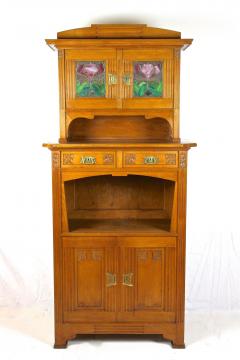 Art Nouveau Oakwood Cabinet Buffet With Tiffany Style Glass Inlays AT ca 1910 - 3365370