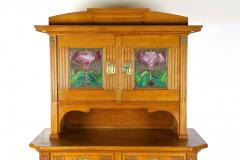 Art Nouveau Oakwood Cabinet Buffet With Tiffany Style Glass Inlays AT ca 1910 - 3365371