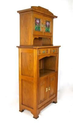 Art Nouveau Oakwood Cabinet Buffet With Tiffany Style Glass Inlays AT ca 1910 - 3365384
