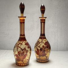 Art Nouveau Pair Of Handblown Hand Cut Crystal Bell Shaped Decanters - 3202022
